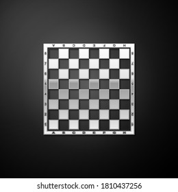 Silver Chess board icon isolated on black background. Ancient Intellectual board game. Long shadow style. Vector.