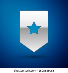 Silver Chevron icon isolated on blue background. Military badge sign.  Vector Illustration