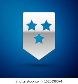 Silver Chevron icon isolated on blue background. Military badge sign.  Vector Illustration