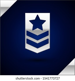 Silver Chevron icon isolated on dark blue background. Military badge sign.  Vector Illustration