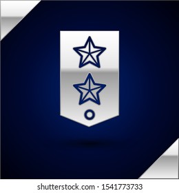 Silver Chevron icon isolated on dark blue background. Military badge sign.  Vector Illustration