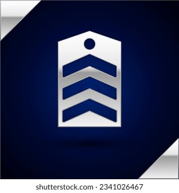 Silver Chevron icon isolated on dark blue background. Military badge sign.  Vector