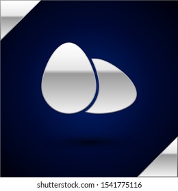 Silver Chicken egg icon isolated on dark blue background.  Vector Illustration