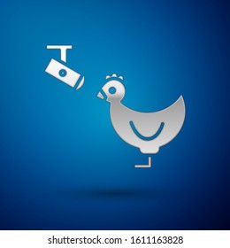 Silver Chicken farm and wireless Controlling CCTV security camera icon isolated on blue background.  Vector Illustration