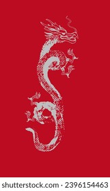 
silver chinese dragon on red background