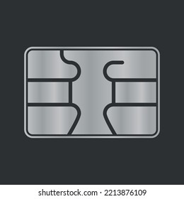 Silver chip cart. EMV chip illustration. Phone or Banking card. Vector on black background