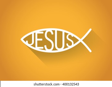 silver christian fish symbol in a flat design, illustration