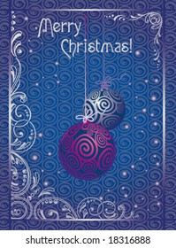 Silver christmas abstract background with two bubbles and icy pattern