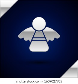 Silver Christmas angel icon isolated on dark blue background.  Vector Illustration