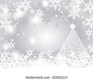Silver Christmas background with shiny Christmas tree 
