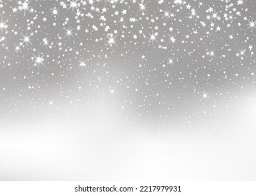 Silver Christmas background with stars and snow