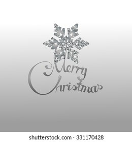Silver christmas Background With Typography "Merry Christmas" and snowflakes