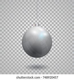 Silver Christmas ball. New year toy - vector