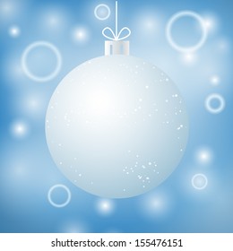 Silver Christmas ball on blue background.