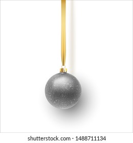 Silver Christmas ball, with an ornament and spangles. Isolated on white background. Vector illustration.