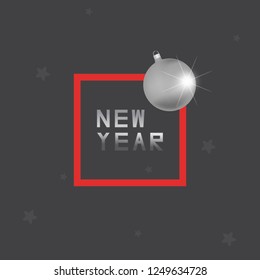Silver Christmas ball with red frame on gray background. Idea for New Year