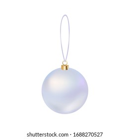 Silver Christmas decoration ball, holiday pendant, hand drawn 3D vector illustration, birthday decoration.
