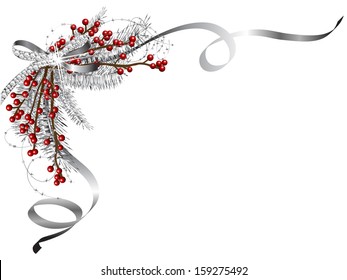 Silver Christmas garland with ribbon and red berries