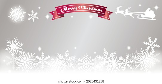 Silver Christmas header background illustration with snowflakes and santa claus