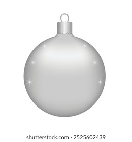Silver Christmas Holiday Ball on a white background. Decorations for New Year tree and Christmas design. Vector realistic object Illustration 10 EPS