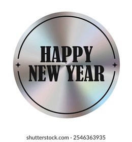Silver Christmas holographic sticker, label with iridescent effect. With the inscription Happy New Year. Vector illustration EPS10. Transparent background