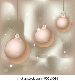 Silver Christmas and New Year background with balls and snowflakes. Winter holiday greeting card, vector