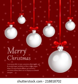 Silver christmas ornaments with star background. Vector Illustration.