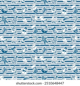 Silver Christmas seamless pattern. Funny cartoon characters and holiday elements. Flat design. Good for wrapping.