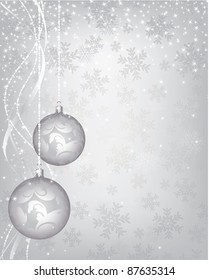 silver christmas snowflake background with hanging decorations