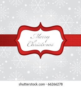 silver christmas snowflake pattern, with clipping mask and red ribbon banner