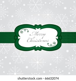 silver christmas snowflake pattern, with clipping mask and green ribbon banner
