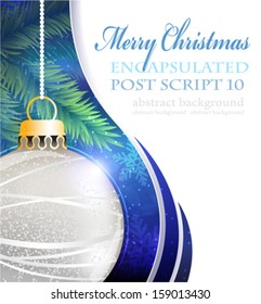  Silver Christmas tree ball on a  blue sparkling background with white place for text 