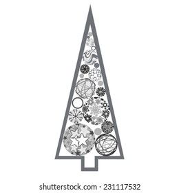 Silver Christmas tree made of various balls