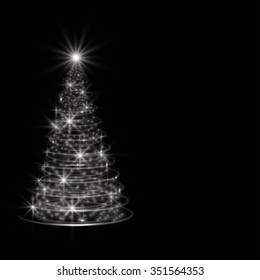 Silver Christmas tree on black background