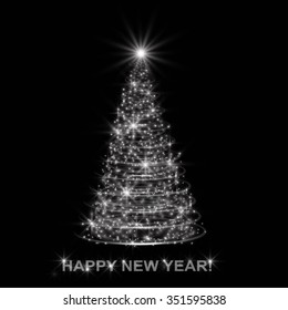 Silver Christmas tree on black background