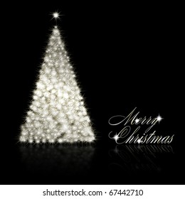 Silver Christmas  tree on black background. Vector eps10 illustration