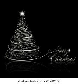 Silver Christmas tree on black background. Vector eps10 illustration