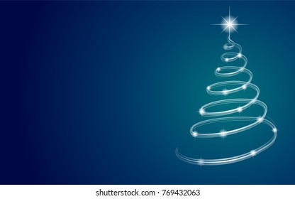 Silver Christmas tree on blue background with copyspace. Vector.