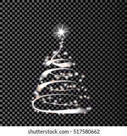 Silver Christmas tree on transparent background. Vector eps10 illustration