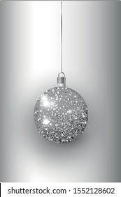 Silver Christmas tree toy isolated on a transparent background. Stocking Christmas decorations. Vector object for christmas design, mockup. Vector realistic object Illustration 10 EPS