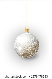 Silver Christmas tree toy set isolated on a transparent background. Stocking Christmas decorations. Vector object for christmas design, mockup. Vector realistic object Illustration 10 EPS