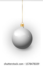 Silver Christmas tree toy set isolated on a transparent background. Stocking Christmas decorations. Vector object for christmas design, mockup. Vector realistic object Illustration 10 EPS