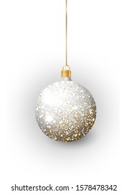 Silver Christmas tree toy set isolated on a transparent background. Stocking Christmas decorations. Vector object for christmas design, mockup. Vector realistic object Illustration 10 EPS