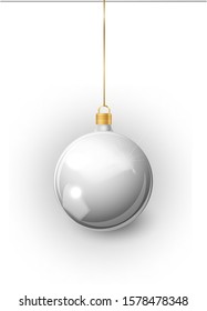 Silver Christmas tree toy set isolated on a transparent background. Stocking Christmas decorations. Vector object for christmas design, mockup. Vector realistic object Illustration 10 EPS