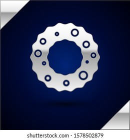 Silver Christmas wreath icon isolated on dark blue background. Merry Christmas and Happy New Year.  Vector Illustration