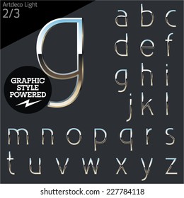 Silver chrome and aluminum vector alphabet set. Artdeco normal. File contains graphic styles available in Illustrator