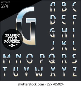 Silver chrome and aluminum vector alphabet set. Artdeco normal. File contains graphic styles available in Illustrator