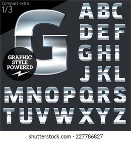 Silver chrome and aluminum vector alphabet set. Compact bold. File contains graphic styles available in Illustrator