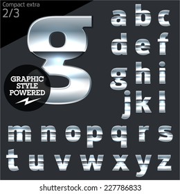 Silver chrome and aluminum vector alphabet set. Compact bold. File contains graphic styles available in  Illustrator
