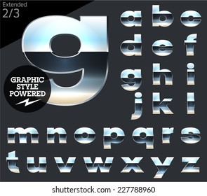 Silver chrome and aluminum vector alphabet set. Extended. File contains graphic styles available in Illustrator